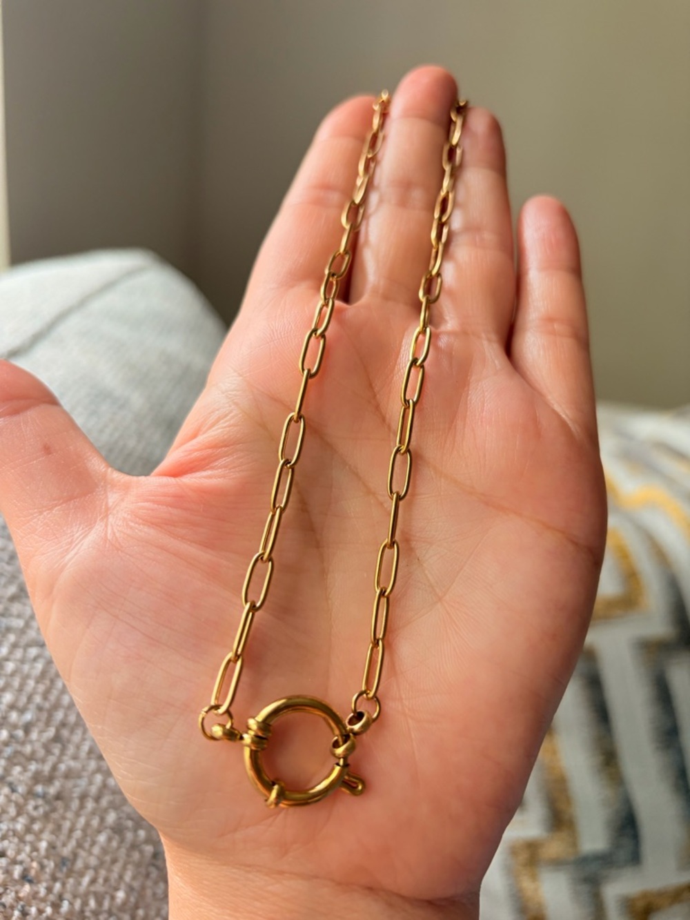 Gold Paperclip Chain Necklace with Spring Ring - Picture 3 of 4